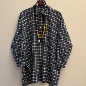 Fabulous Eskandar Navy and White Checked flannel Shirt/jacket with pockets.